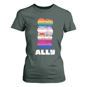 Colorful LGBTQ+ Ally Frogs Stack T Shirt For Women Kawaii Gay Pride Support TS02 Dark Forest Green Print Your Wear