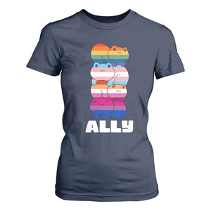 Colorful LGBTQ+ Ally Frogs Stack T Shirt For Women Kawaii Gay Pride Support TS02 Navy Print Your Wear