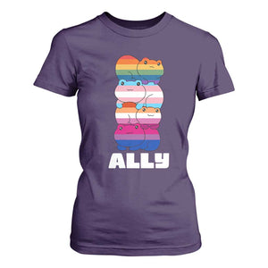 Colorful LGBTQ+ Ally Frogs Stack T Shirt For Women Kawaii Gay Pride Support TS02 Purple Print Your Wear