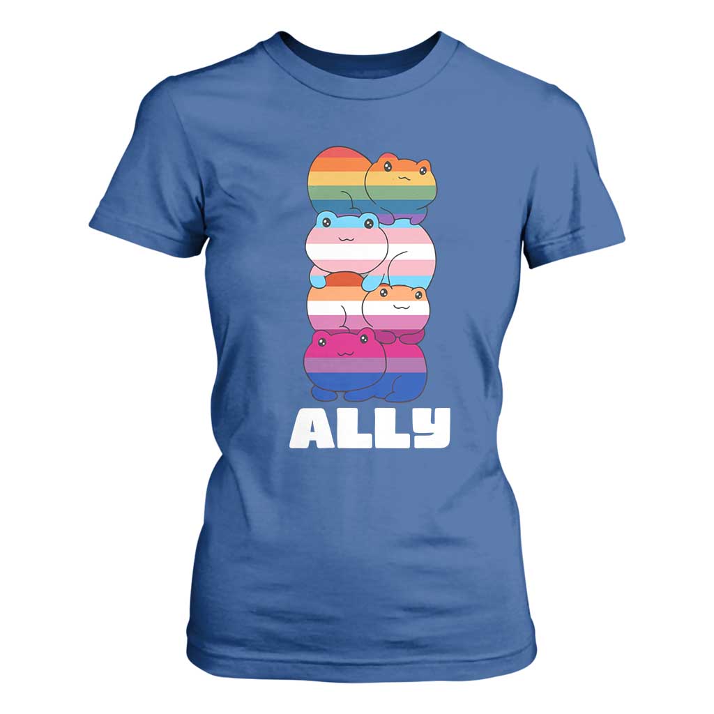 Colorful LGBTQ+ Ally Frogs Stack T Shirt For Women Kawaii Gay Pride Support TS02 Royal Blue Print Your Wear
