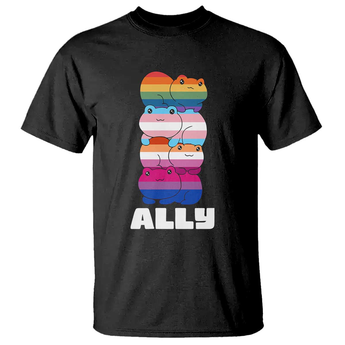 Colorful LGBTQ+ Ally Frogs Stack T Shirt Kawaii Gay Pride Support TS02 Black Print Your Wear