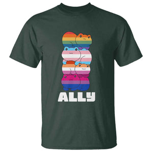 Colorful LGBTQ+ Ally Frogs Stack T Shirt Kawaii Gay Pride Support TS02 Dark Forest Green Print Your Wear