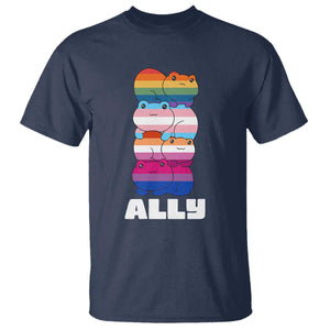 Colorful LGBTQ+ Ally Frogs Stack T Shirt Kawaii Gay Pride Support TS02 Navy Print Your Wear