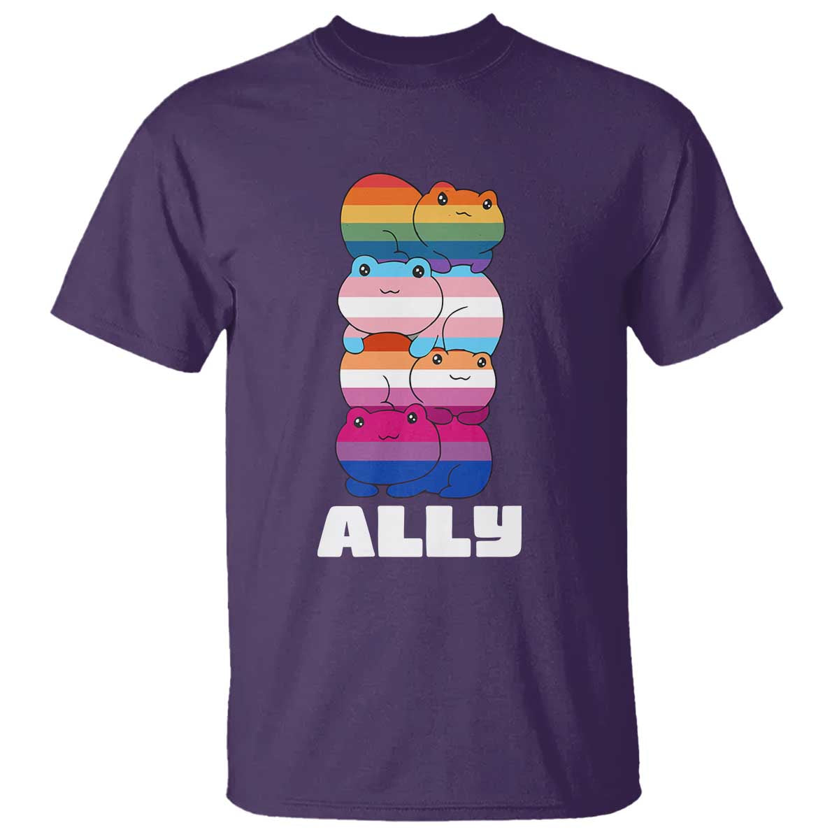 Colorful LGBTQ+ Ally Frogs Stack T Shirt Kawaii Gay Pride Support TS02 Purple Print Your Wear