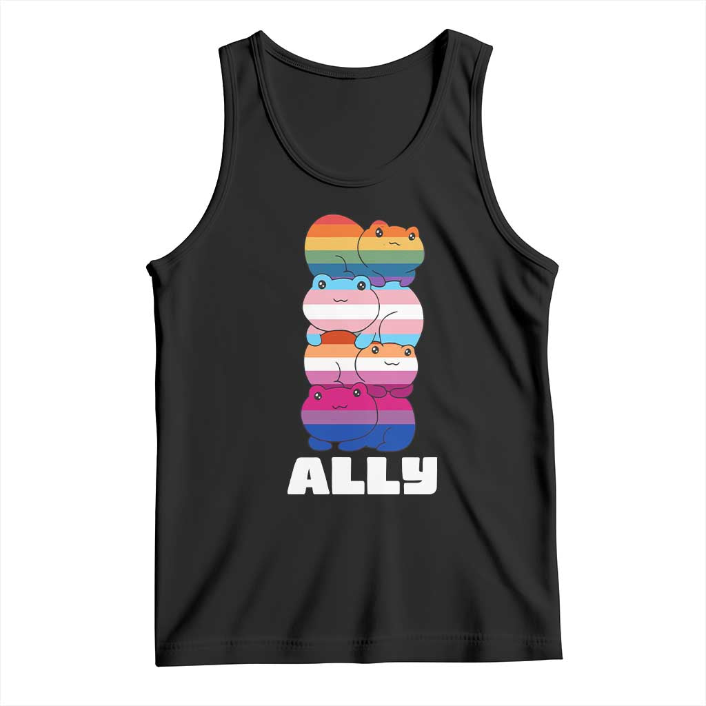 Colorful LGBTQ+ Ally Frogs Stack Tank Top Kawaii Gay Pride Support TS02 Black Print Your Wear