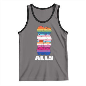 Colorful LGBTQ+ Ally Frogs Stack Tank Top Kawaii Gay Pride Support TS02 Deep Heather Black Print Your Wear