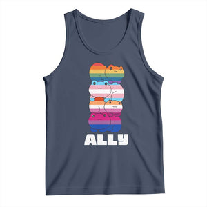 Colorful LGBTQ+ Ally Frogs Stack Tank Top Kawaii Gay Pride Support TS02 Navy Print Your Wear