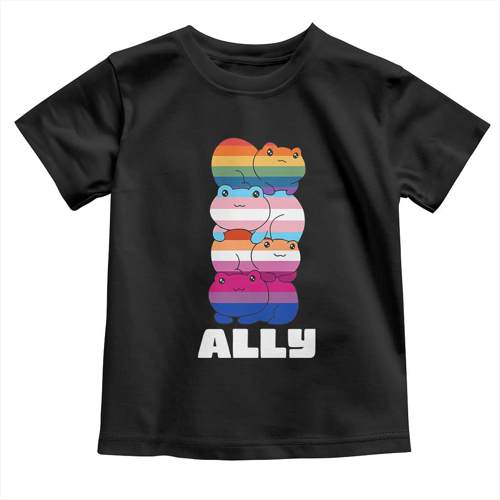 Colorful LGBTQ+ Ally Frogs Stack Toddler T Shirt Kawaii Gay Pride Support TS02 Black Print Your Wear