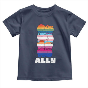 Colorful LGBTQ+ Ally Frogs Stack Toddler T Shirt Kawaii Gay Pride Support TS02 Navy Print Your Wear