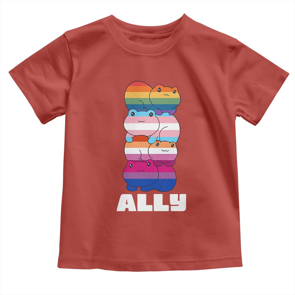 Colorful LGBTQ+ Ally Frogs Stack Toddler T Shirt Kawaii Gay Pride Support TS02 Red Print Your Wear