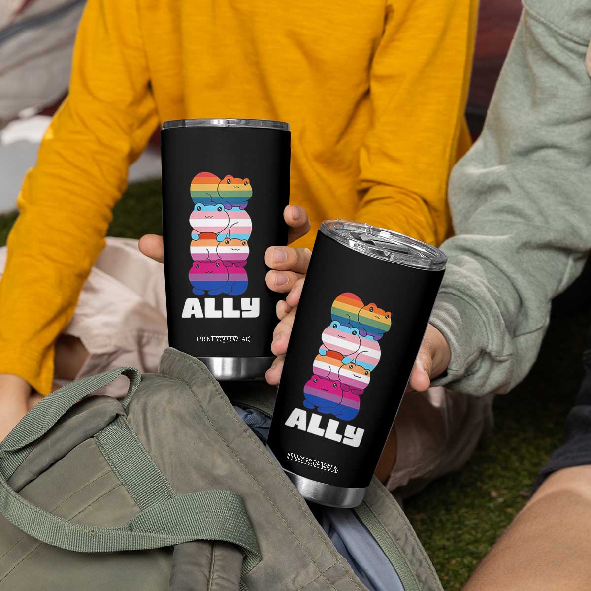 Colorful LGBTQ+ Ally Frogs Stack Tumbler Cup Kawaii Gay Pride Support TS02 Print Your Wear