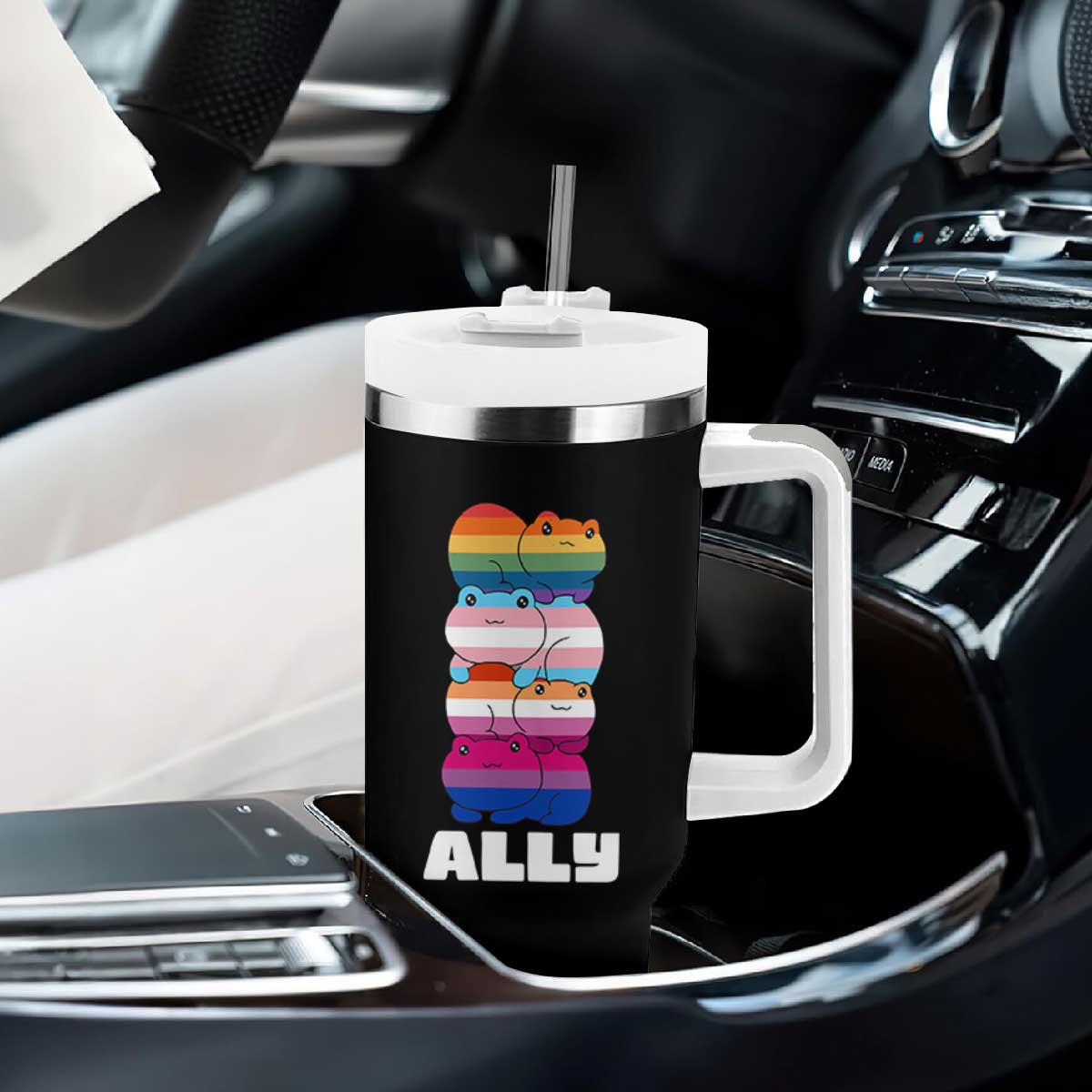 Colorful LGBTQ+ Ally Frogs Stack Tumbler With Handle Kawaii Gay Pride Support TS02 Print Your Wear