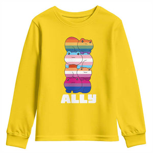 Colorful LGBTQ+ Ally Frogs Stack Youth Sweatshirt Kawaii Gay Pride Support TS02 Daisy Print Your Wear