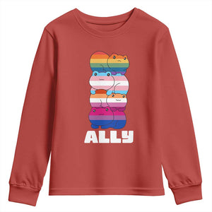 Colorful LGBTQ+ Ally Frogs Stack Youth Sweatshirt Kawaii Gay Pride Support TS02 Red Print Your Wear