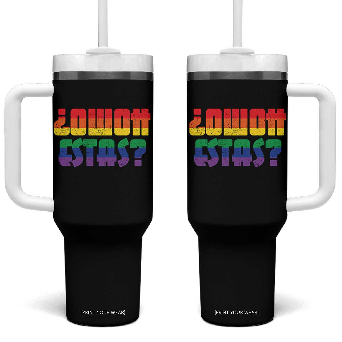 Como Estas Tumbler With Handle Funny Spanish LGBT Pride Latinx Retro Queer Inclusive Gift TS10 One Size: 40 oz Black Print Your Wear