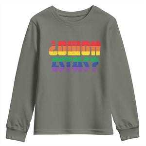 Como Estas Youth Sweatshirt Funny Spanish LGBT Pride Latinx Retro Queer Inclusive Gift TS10 Military Green Print Your Wear