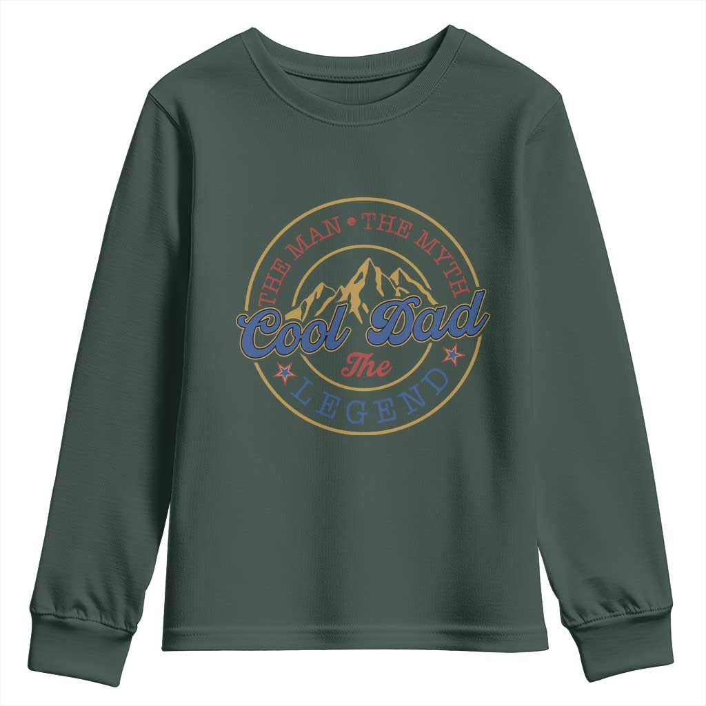 Cool Dad The Man The Myth The Legend Youth Sweatshirt Fathers Day Beer Lover TS11 Dark Forest Green Print Your Wear