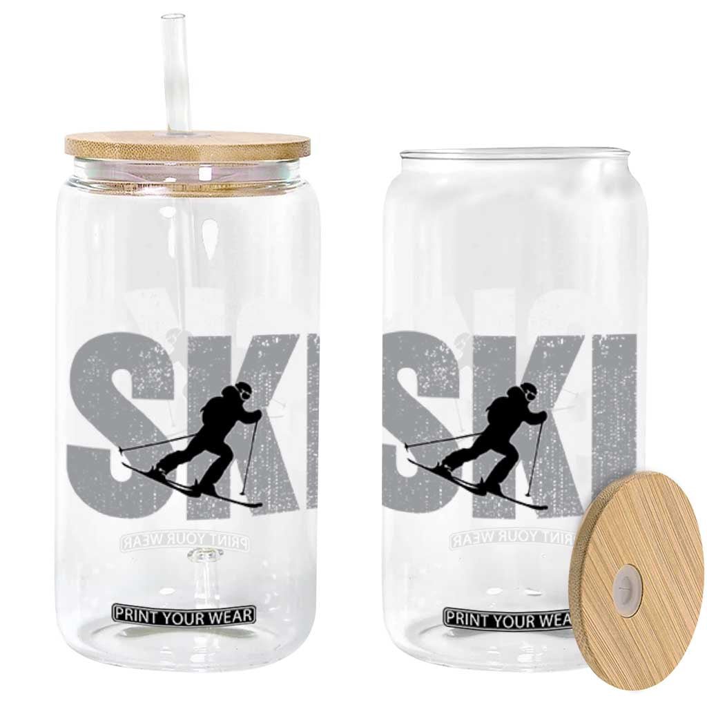 Cool Distressed Skiing Glass Can for Skiers TS10 Black Print Your Wear
