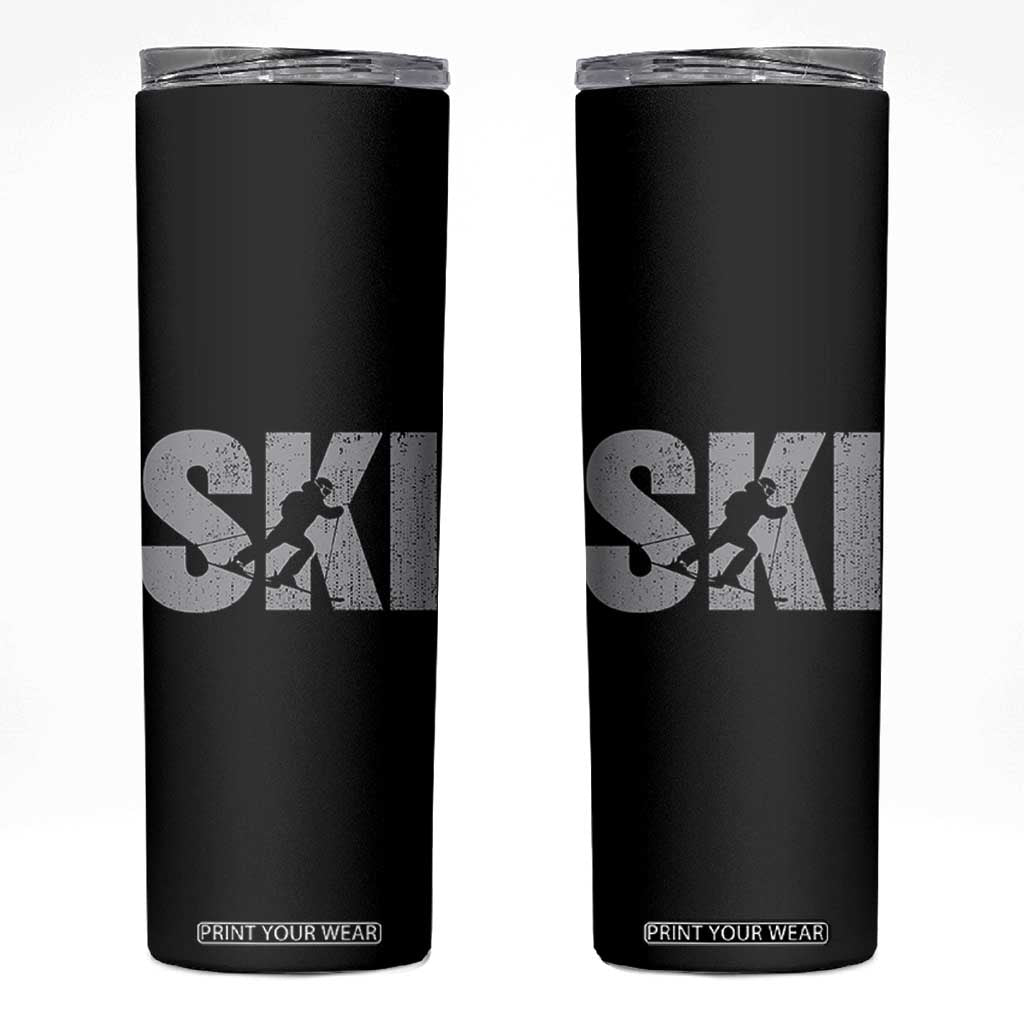 Cool Distressed Skiing Skinny Tumbler for Skiers TS10 Black Print Your Wear