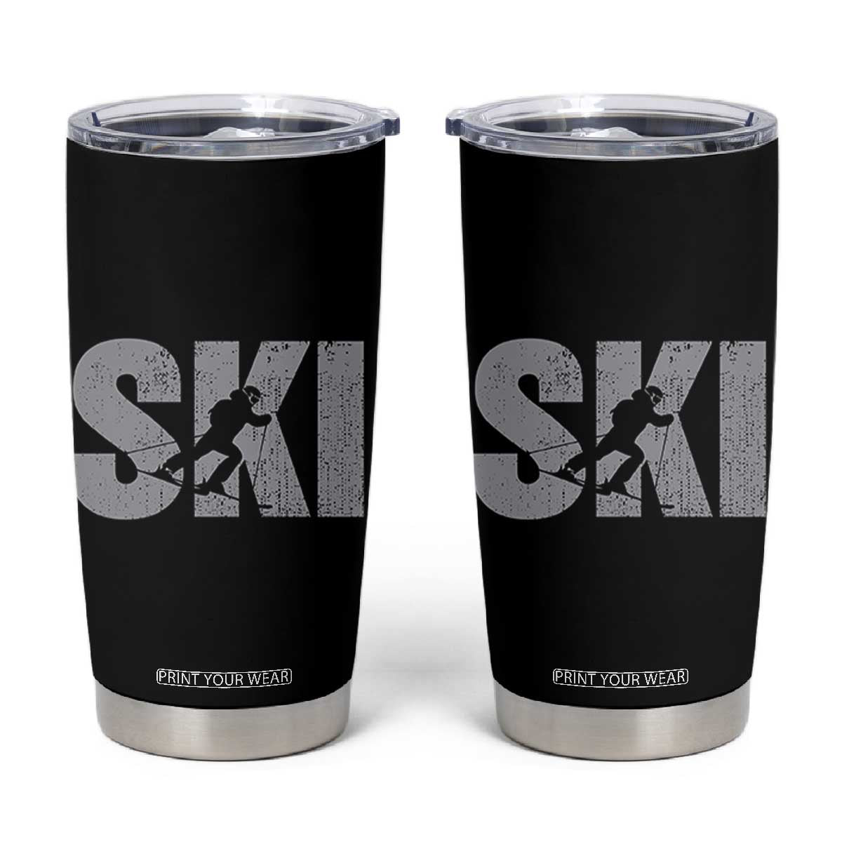 Cool Distressed Skiing Tumbler Cup for Skiers TS10 Black Print Your Wear