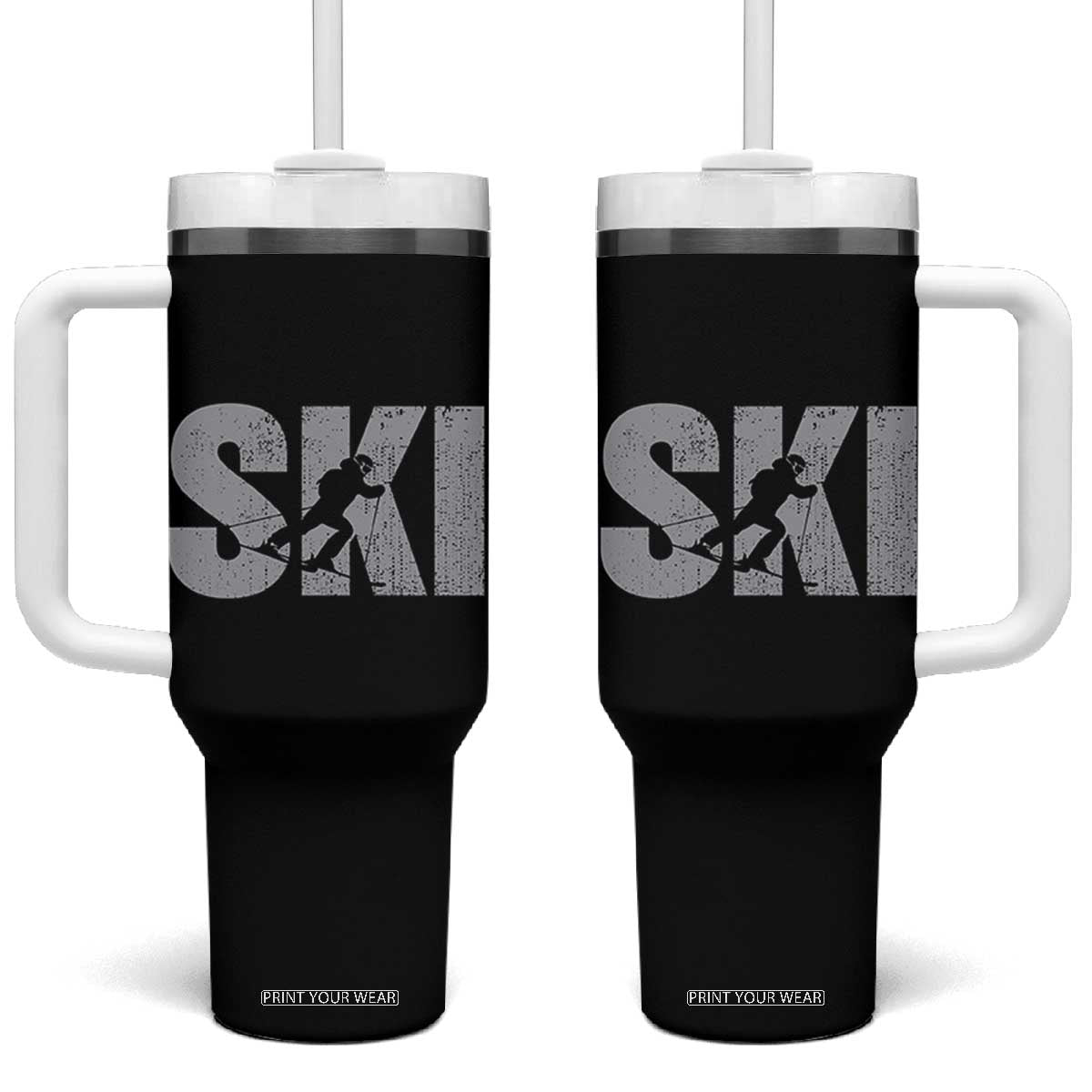 Cool Distressed Skiing Tumbler With Handle for Skiers TS10 One Size: 40 oz Black Print Your Wear