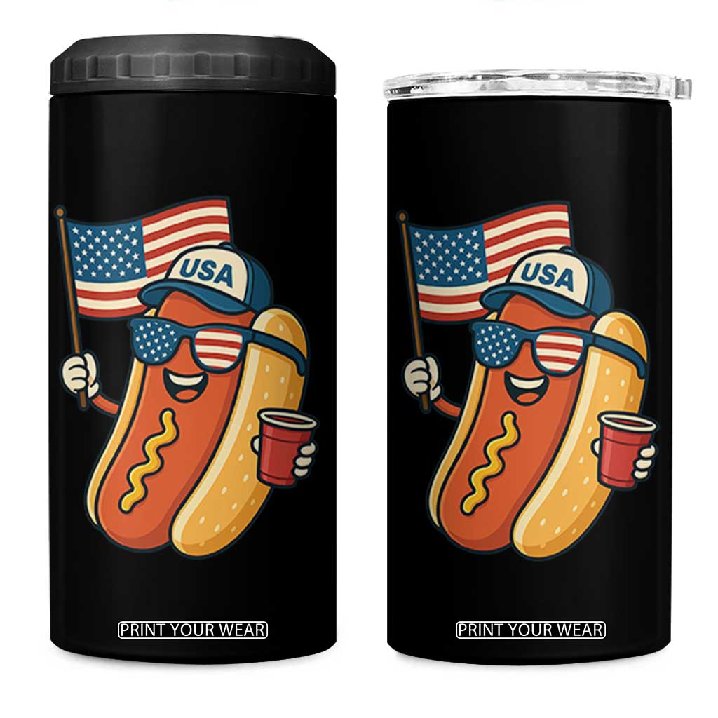 Cool Patriotic Hot Dog 4 in 1 Can Cooler Tumbler Funny 4th of July Cookout 4th of July American Flag TS02 One Size: 16 oz Black Print Your Wear