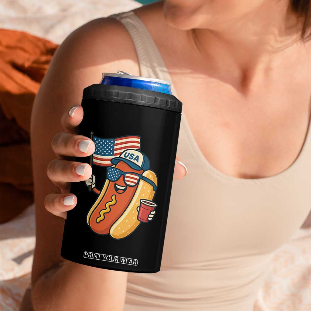 Cool Patriotic Hot Dog 4 in 1 Can Cooler Tumbler Funny 4th of July Cookout 4th of July American Flag TS02 Print Your Wear