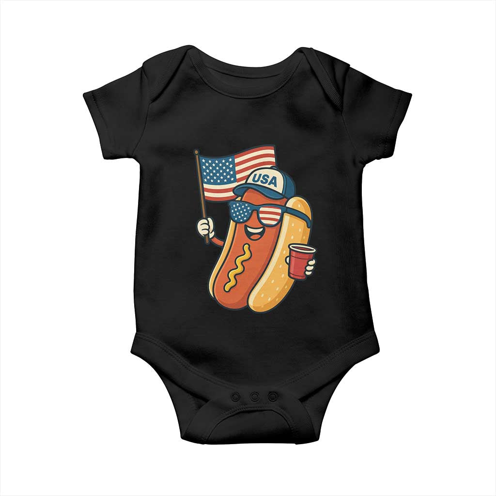 Cool Patriotic Hot Dog Baby Onesie Funny 4th of July Cookout 4th of July American Flag TS02 Black Print Your Wear