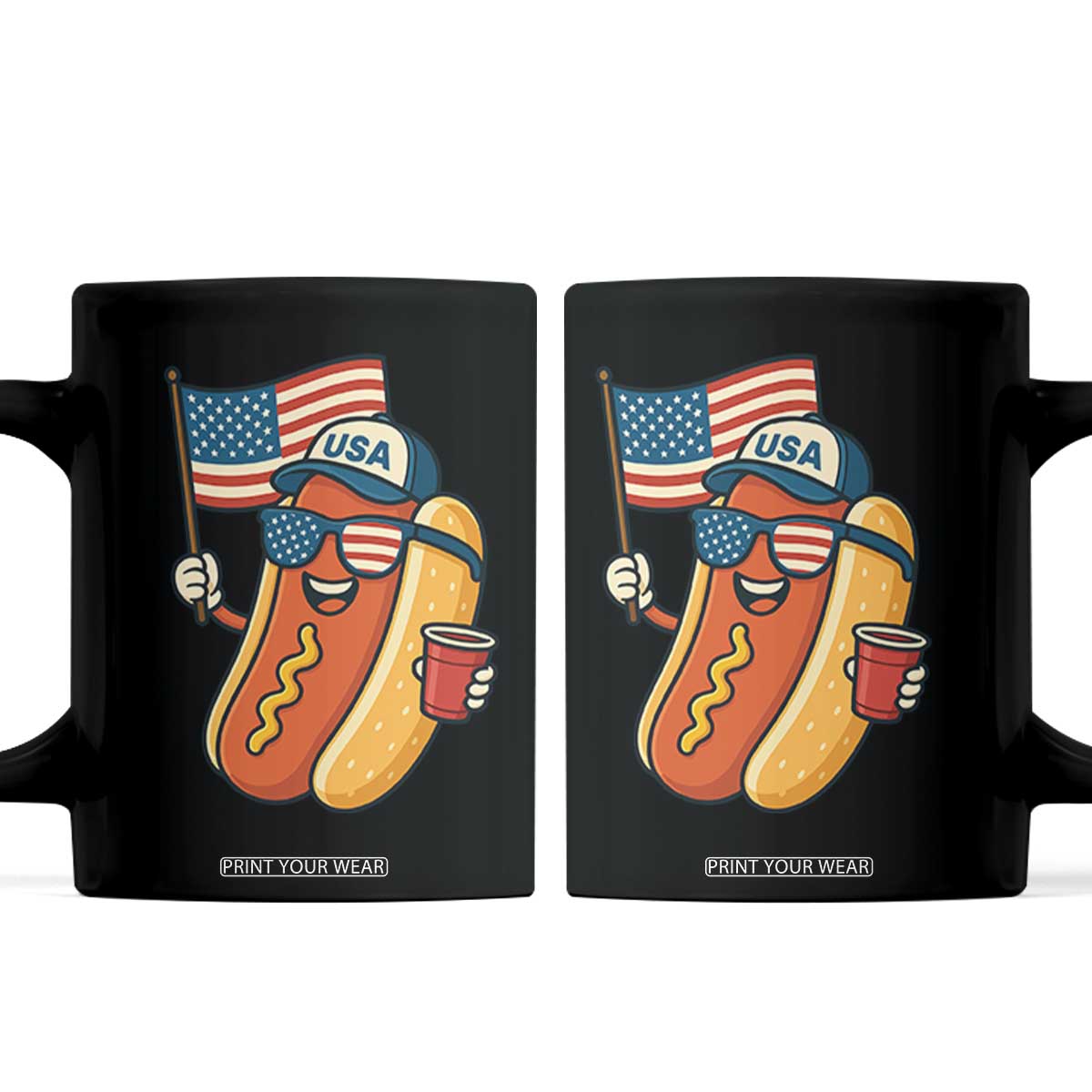 Cool Patriotic Hot Dog Coffee Mug Funny 4th of July Cookout 4th of July American Flag TS02 Black Print Your Wear