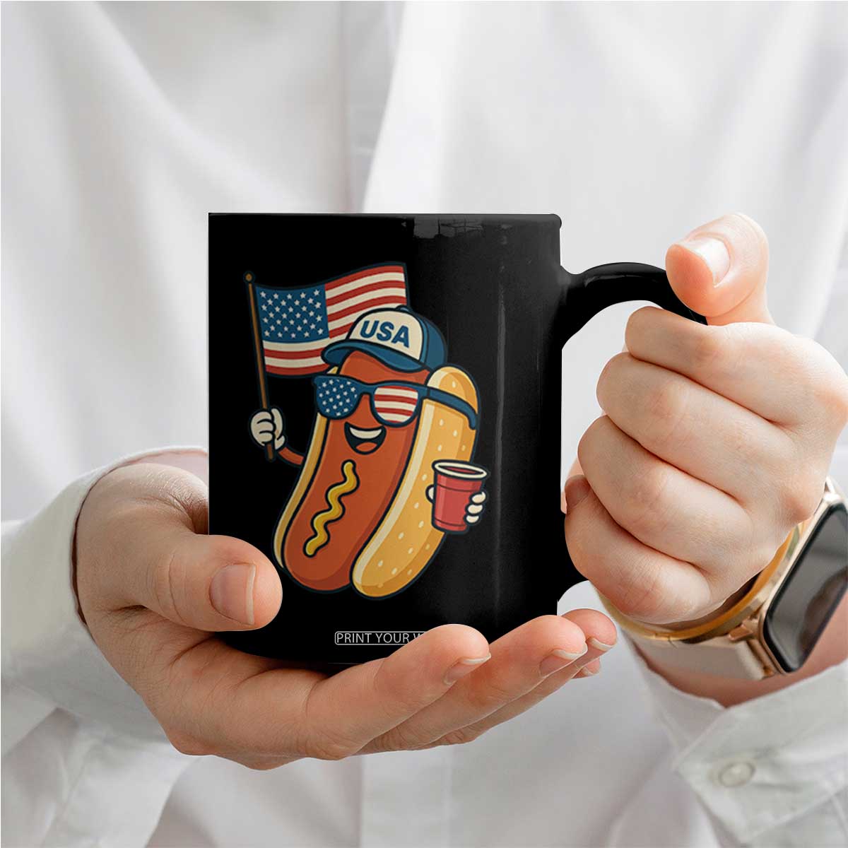 Cool Patriotic Hot Dog Coffee Mug Funny 4th of July Cookout 4th of July American Flag TS02 Print Your Wear