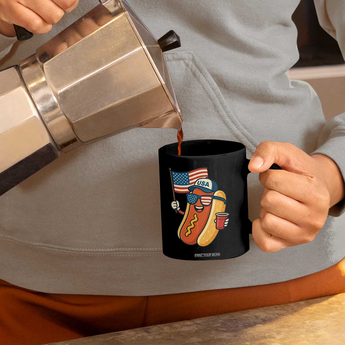 Cool Patriotic Hot Dog Coffee Mug Funny 4th of July Cookout 4th of July American Flag TS02 Print Your Wear