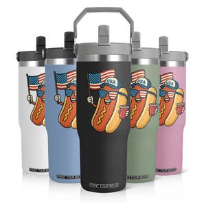 Cool Patriotic Hot Dog Flip Straw Tumbler Funny 4th of July Cookout 4th of July American Flag TS02 Print Your Wear