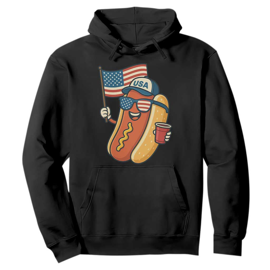 Cool Patriotic Hot Dog Hoodie Funny 4th of July Cookout 4th of July American Flag TS02 Black Print Your Wear