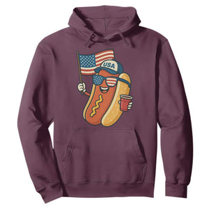 Cool Patriotic Hot Dog Hoodie Funny 4th of July Cookout 4th of July American Flag TS02 Maroon Print Your Wear