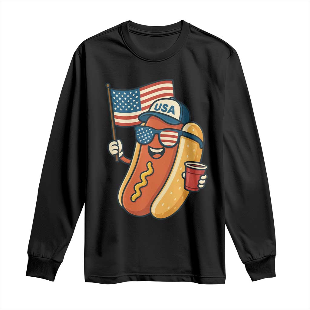 Cool Patriotic Hot Dog Long Sleeve Shirt Funny 4th of July Cookout 4th of July American Flag TS02 Black Print Your Wear