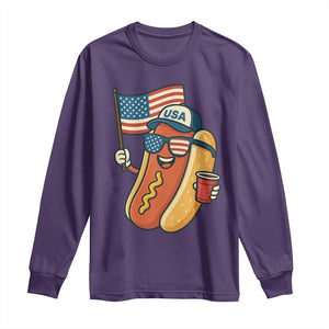 Cool Patriotic Hot Dog Long Sleeve Shirt Funny 4th of July Cookout 4th of July American Flag TS02 Purple Print Your Wear