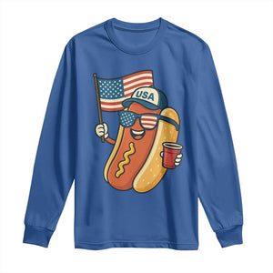 Cool Patriotic Hot Dog Long Sleeve Shirt Funny 4th of July Cookout 4th of July American Flag TS02 Royal Blue Print Your Wear