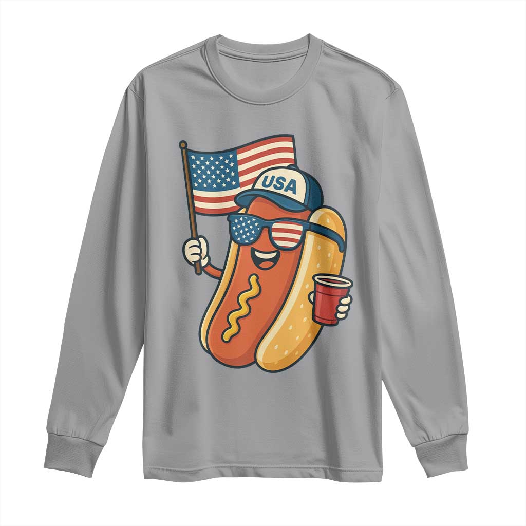 Cool Patriotic Hot Dog Long Sleeve Shirt Funny 4th of July Cookout 4th of July American Flag TS02 Sport Gray Print Your Wear