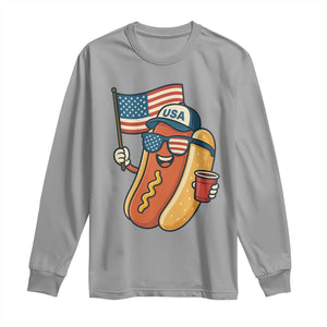 Cool Patriotic Hot Dog Long Sleeve Shirt Funny 4th of July Cookout 4th of July American Flag TS02 Sport Gray Print Your Wear
