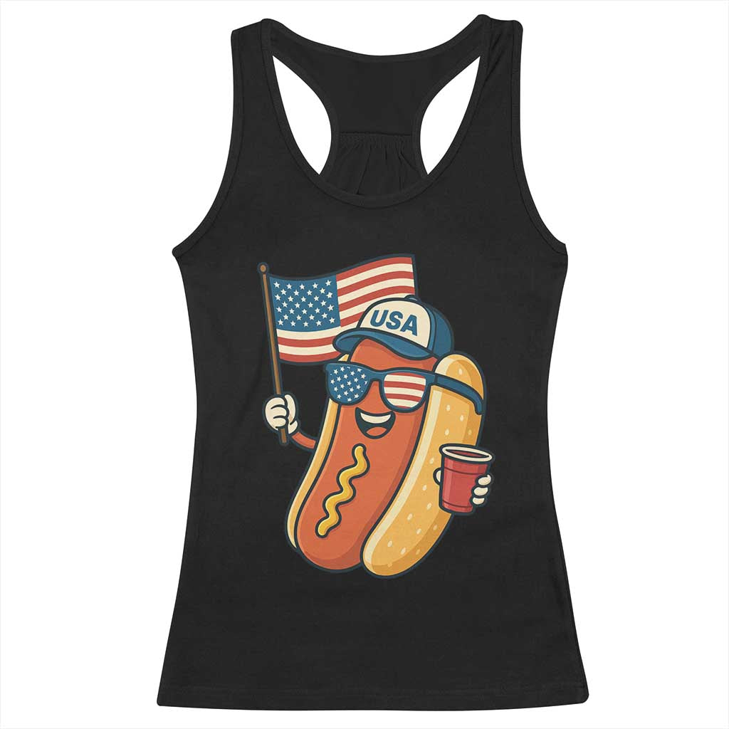 Cool Patriotic Hot Dog Racerback Tank Top Funny 4th of July Cookout 4th of July American Flag TS02 Black Print Your Wear