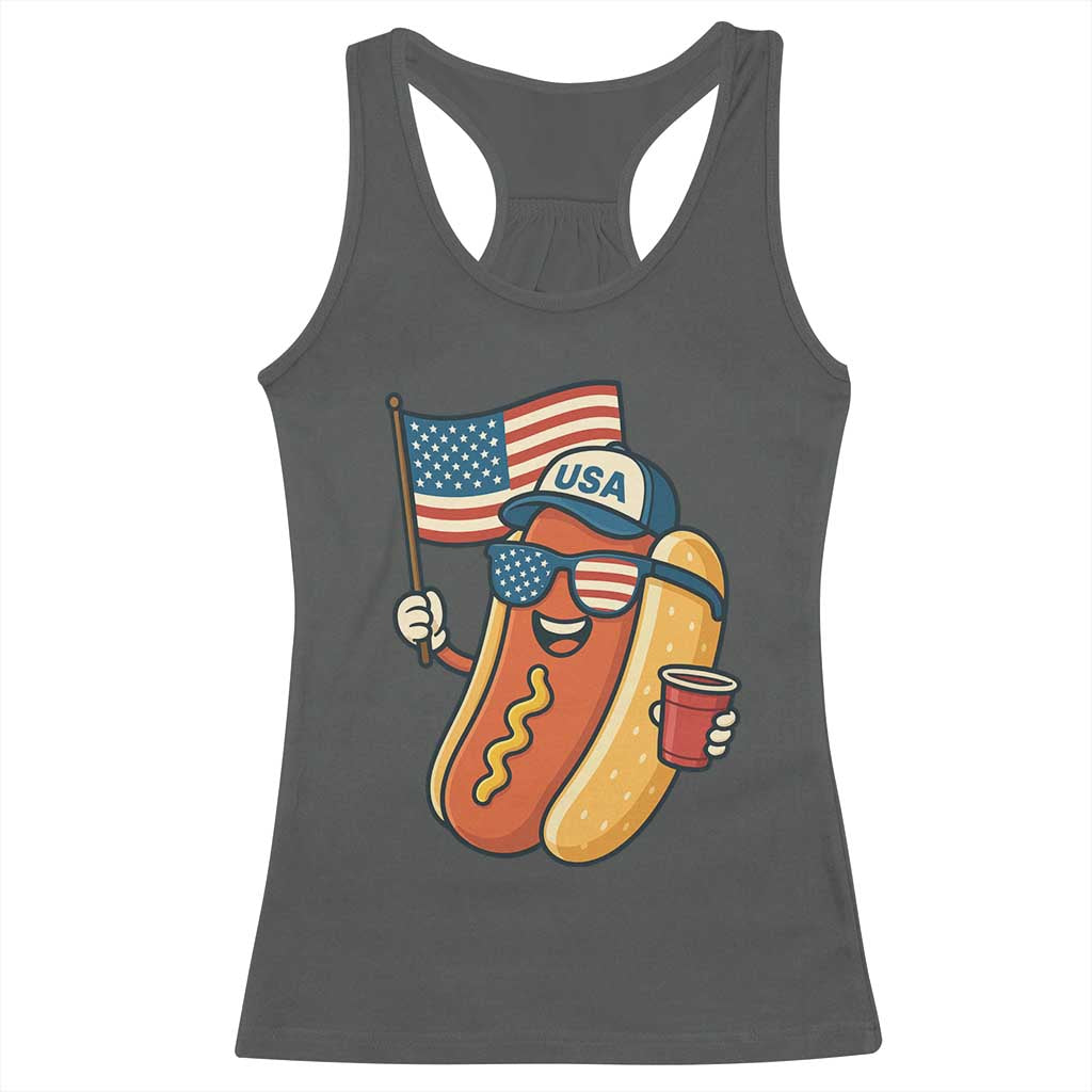 Cool Patriotic Hot Dog Racerback Tank Top Funny 4th of July Cookout 4th of July American Flag TS02 Dark Heather Print Your Wear