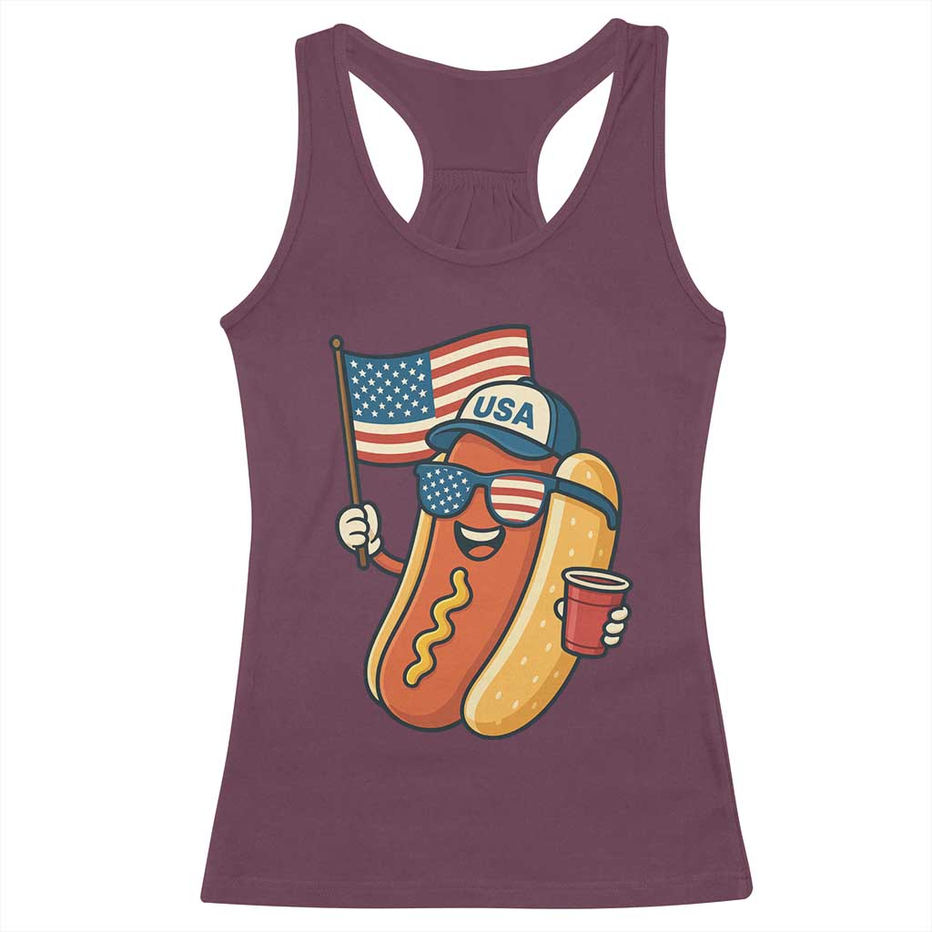 Cool Patriotic Hot Dog Racerback Tank Top Funny 4th of July Cookout 4th of July American Flag TS02 Maroon Print Your Wear