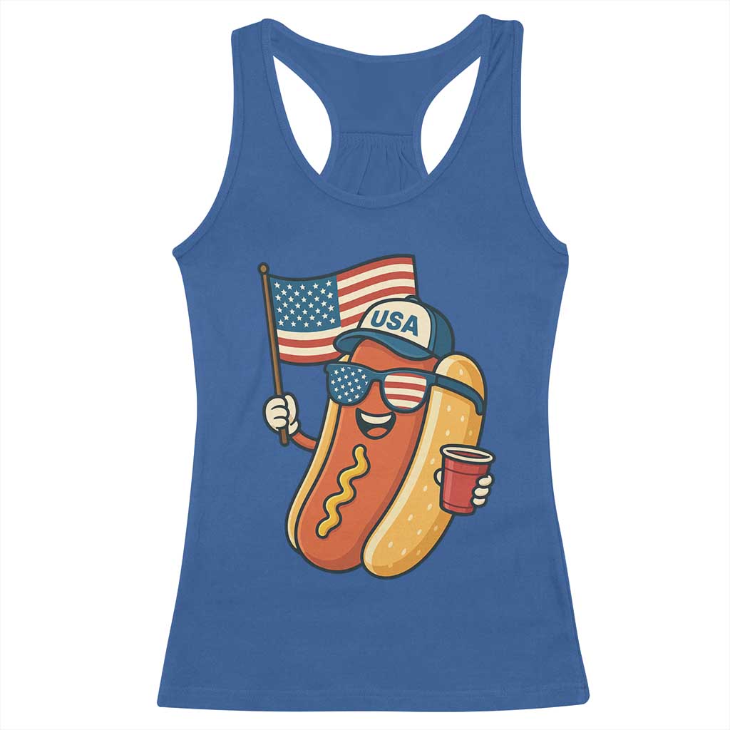 Cool Patriotic Hot Dog Racerback Tank Top Funny 4th of July Cookout 4th of July American Flag TS02 Royal Blue Print Your Wear