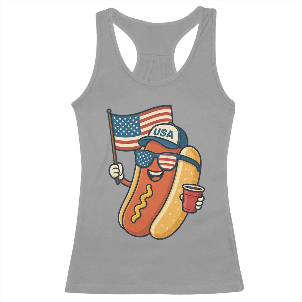 Cool Patriotic Hot Dog Racerback Tank Top Funny 4th of July Cookout 4th of July American Flag TS02 Sport Gray Print Your Wear