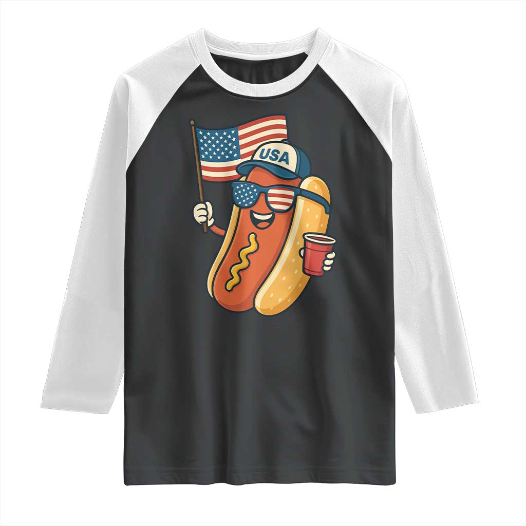 Cool Patriotic Hot Dog Raglan Shirt Funny 4th of July Cookout 4th of July American Flag TS02 Black White Print Your Wear