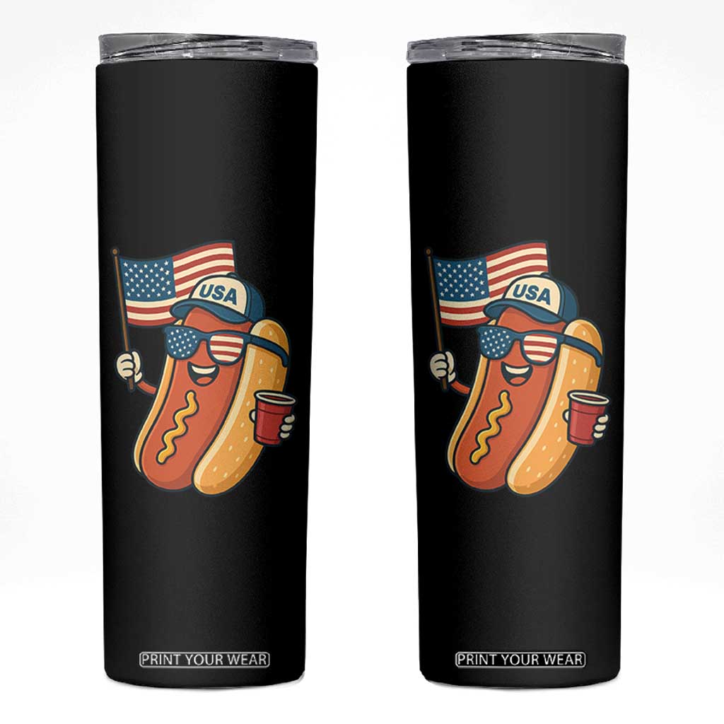 Cool Patriotic Hot Dog Skinny Tumbler Funny 4th of July Cookout 4th of July American Flag TS02 Black Print Your Wear