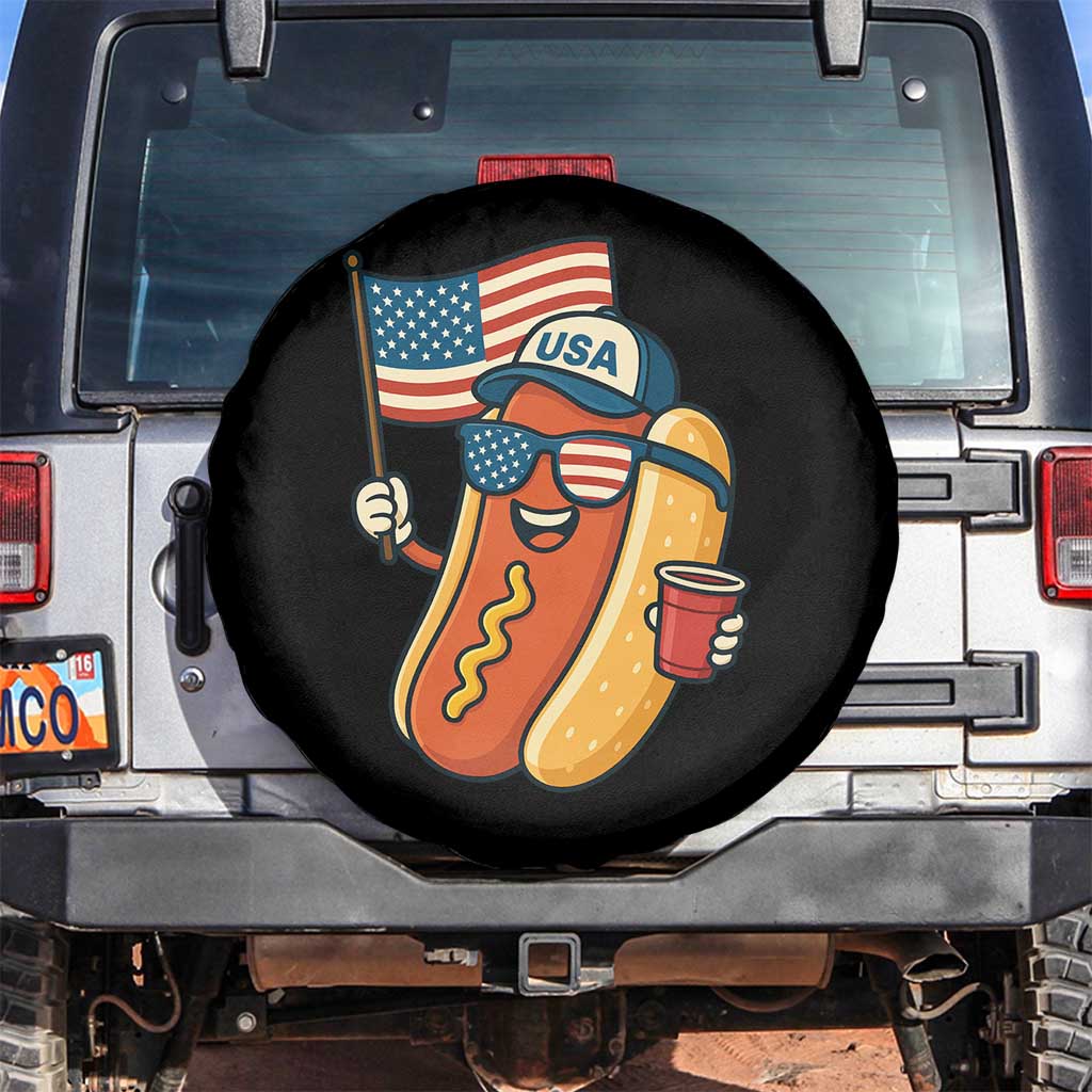 Cool Patriotic Hot Dog Spare Tire Cover Funny 4th of July Cookout 4th of July American Flag TS02 No hole Black Print Your Wear