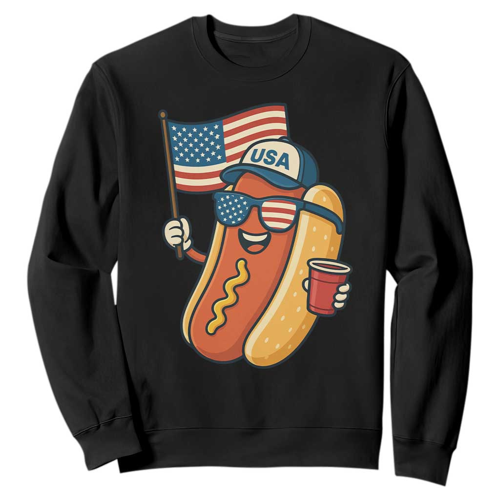 Cool Patriotic Hot Dog Sweatshirt Funny 4th of July Cookout 4th of July American Flag TS02 Black Print Your Wear