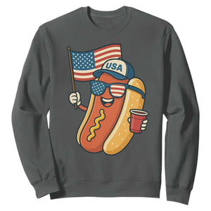 Cool Patriotic Hot Dog Sweatshirt Funny 4th of July Cookout 4th of July American Flag TS02 Dark Heather Print Your Wear