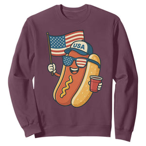 Cool Patriotic Hot Dog Sweatshirt Funny 4th of July Cookout 4th of July American Flag TS02 Maroon Print Your Wear